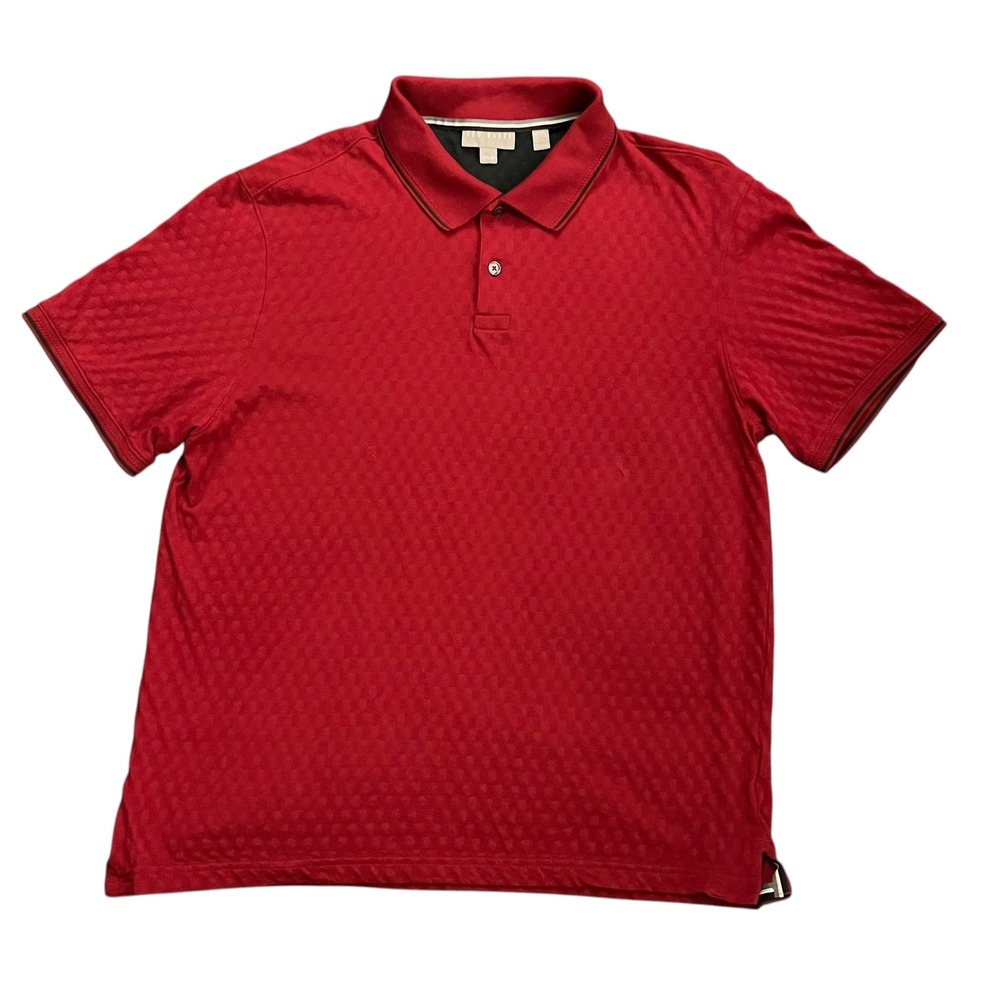Ted Baker Red Diamond Textured Polo Shirt Mens Large L Preppy Quiet Luxury Golf